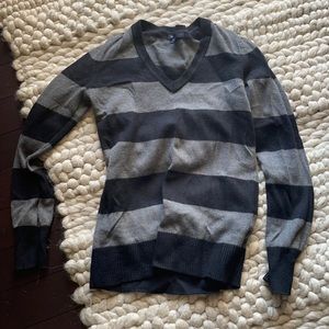 Gap Vneck sweater.  Black and gray stripes.Size xs